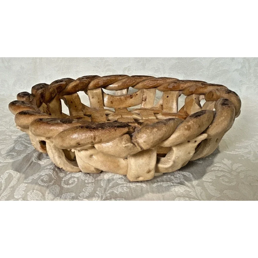 Vintage Italian Woven Ceramic Basket Bowl 9.5